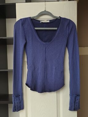 Free People Purple-Blue Long Sleeve Scoop Neck Thermal Top